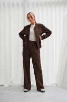 Luksusowy Komplet Damski Masełko Bluza Rozpinana + Spodnie Wide Leg Premium Soft Touch Elegancja & Komfort-brązowy